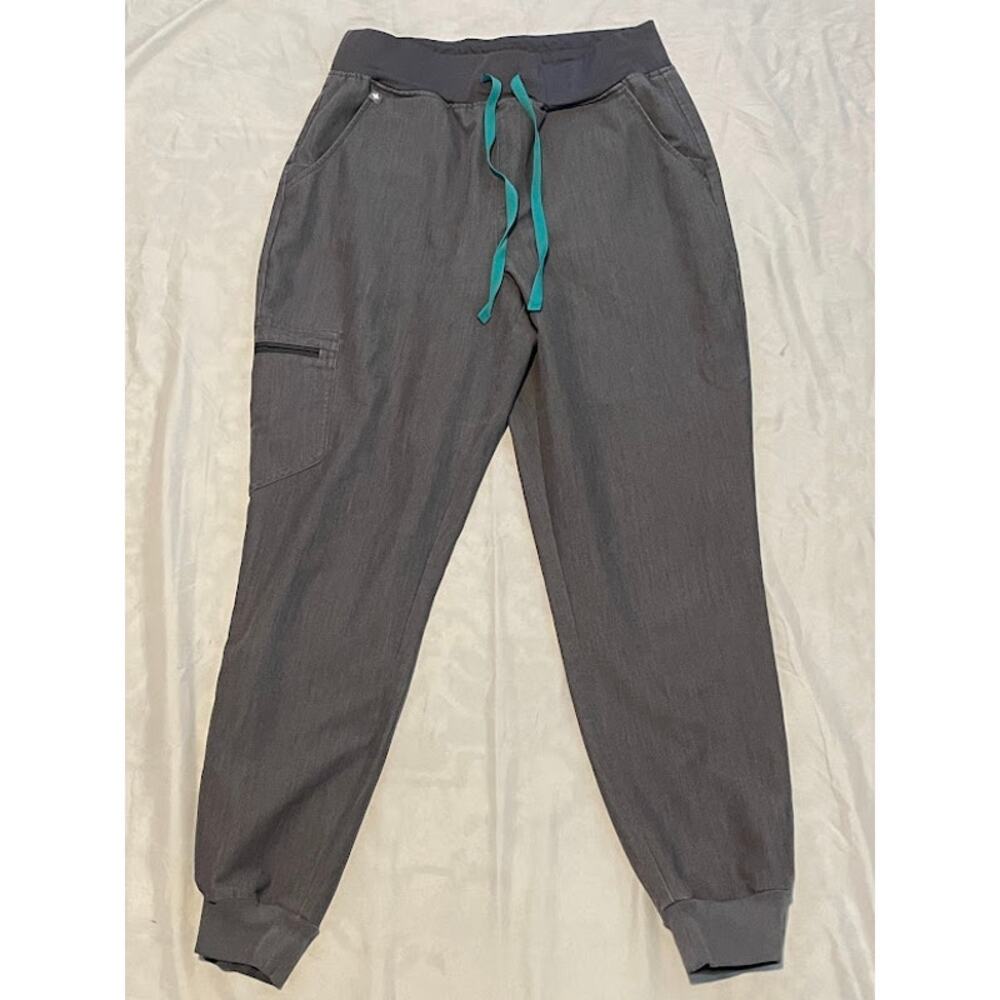 FIGS Zamora Jogger Scrub Pants Womens M Graphite Gray Teal Drawstring